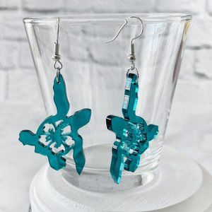 Laser cut Sea Turtle transparent teal earrings